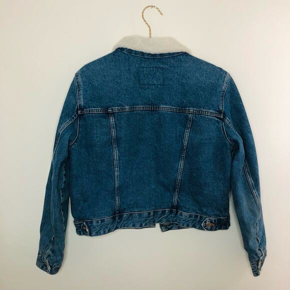 Zara Sherpa Denim Jacket Women’s Large - Picture 2 of 3